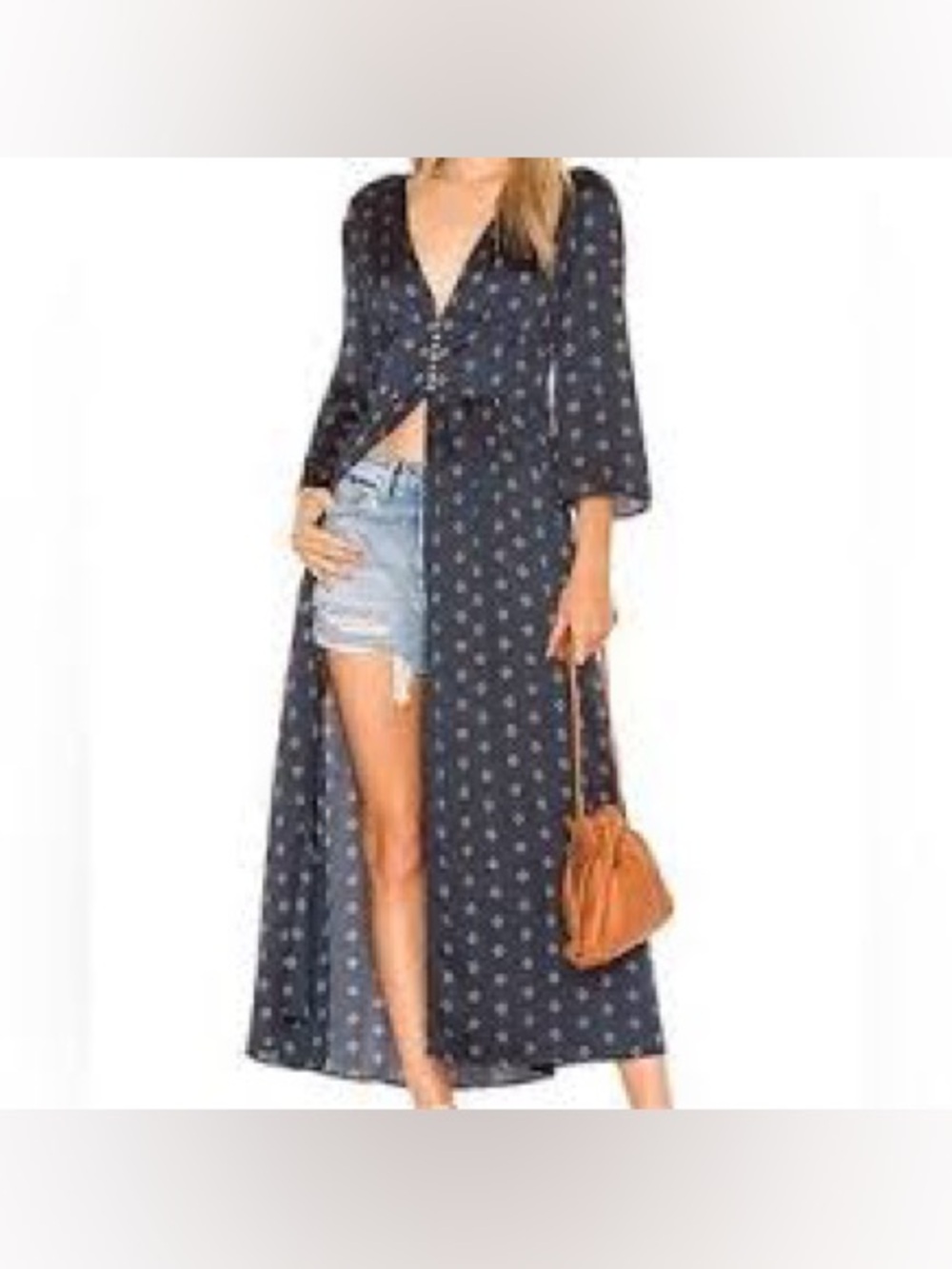 Free People “Alexa” Lightweight V-Neck Silky Button Up Waist Maxi Duster Size XS
